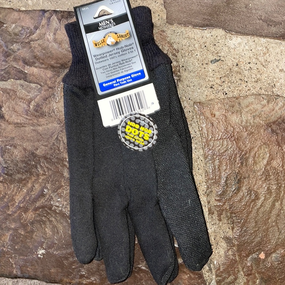 Men’s Wells Lamont large Wearpower hob-non dotted gloves - black - NWT